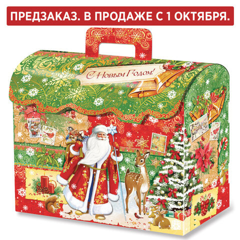 Подарок новогодний "СУНДУК СПЕШУ НА ПРАЗДНИК", НАБОР конфет 1000г, картонная коробка, МОСУПАК по низкой цене оптом Подарок новогодний "СУНДУК СПЕШУ НА ПРАЗДНИК", НАБОР конфет 1000г, картонная коробка, МОСУПАК по низкой цене оптом