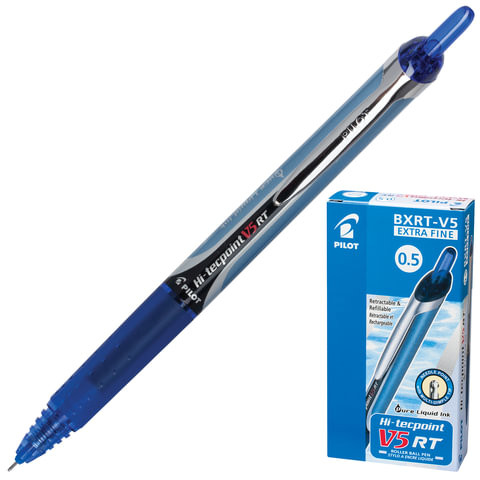 Ручка-роллер автоматическая с грипом PILOT "Hi-Tecpoint V5 RT", СИНЯЯ, игольчатый узел 0,5 мм, линия письма 0,25 мм, BXRT-V5 L по низкой цене оптом Ручка-роллер автоматическая с грипом PILOT "Hi-Tecpoint V5 RT", СИНЯЯ, игольчатый узел 0,5 мм, линия письма 0,25 мм, BXRT-V5 L по низкой цене оптом