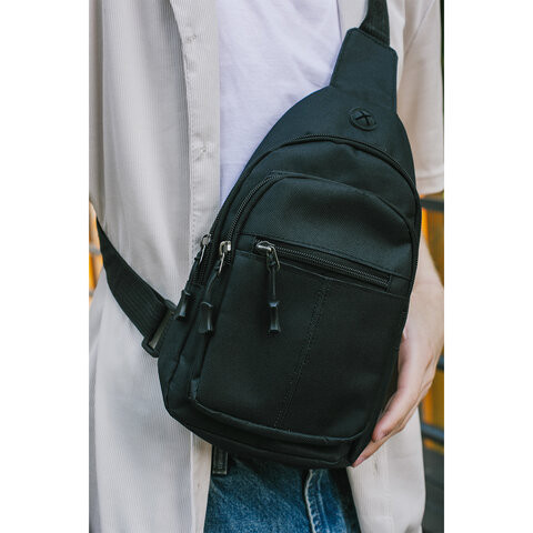 РЕЗЕРВ Рюкзак однолямочный PROMPT, 2 отделения, черный, 29,5х16х5,5 см, WBZ, 273926 по низкой цене оптом 