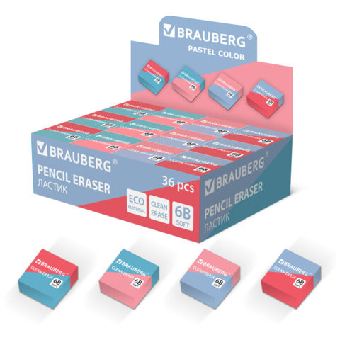 Ластик BRAUBERG PASTEL COLOR DUO, 34х34х14 мм, ЭКО-ПВХ, ассорти, 272733 - Ластики | СнабС Ластик BRAUBERG PASTEL COLOR DUO, 34х34х14 мм, ЭКО-ПВХ, ассорти, 272733