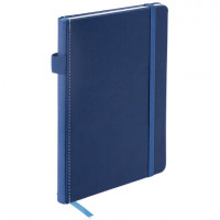 Блокнот А5 135x212мм BRAUBERG "Soft touch" под кожу, резинка, держатель, 80л клетка, синий, 117149