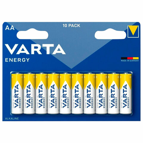 Батарейки алкалиновые "пальчиковые" КОМПЛЕКТ 10 шт., VARTA ENERGY, АА (LR6, 24А), блистер, 4106229491 по низкой цене оптом 