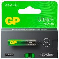 Батарейки КОМПЛЕКТ 8 шт, GP Ultra Plus G-Tech, AAA (LR03), алкалиновые, мизинчиковые,, 24AUPA21-2CRB8