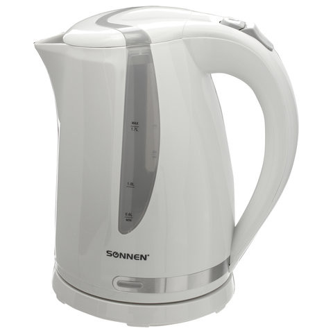 Чайник SONNEN KT-1743, 1,7 л, 2200 Вт, закрытый нагревательный элемент, пластик, белый, 453414 по низкой цене оптом Краснодар, Москва, Уфа, Казань, Барнаул, Владивосток, Хабаровск, Сахалин, Красноярск, Екатеренбург, 