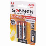 Батарейки аккумуляторные SONNEN, АА (HR06), Ni-Mh, 2700 mAh, 2 шт., в блистере, 454235 по низкой цене оптом 