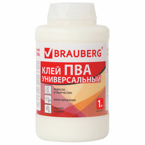 Клей ПВА BRAUBERG, 1 кг, универсальный (бумага, картон, дерево), 600983 по низкой цене оптом 