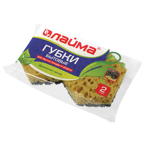 Губки бытовые, КОМПЛЕКТ 2 шт., крупно пористый/ретикулированный поролон, высота 29 х ширина 92 х глубина 80 мм, LAIMA, 601563 по низкой цене оптом 