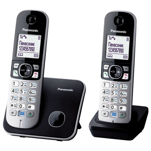 Радиотелефон PANASONIC KX-TG6812RUB + доп. трубка, память на 120 номеров, АОН, повтор, спикерфон, полифония, черный по низкой цене оптом 