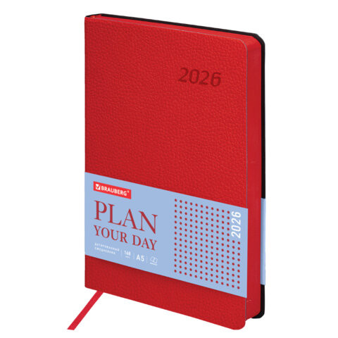 Ежедневник датированный 2026 А5 138x213мм BRAUBERG Stylish, под кожу гибкий, красный, 117103 по низкой цене оптом 