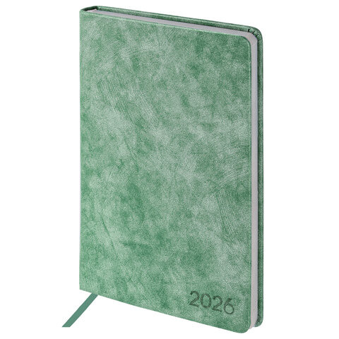 Ежедневник датированный 2026 А5 138х213мм BRAUBERG Ice, под кожу, темно-зеленый, 117391 по низкой цене оптом 
