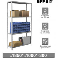 Стеллаж металлический BRABIX "MS KD-185/30-4", 1850х1000х300 мм, 4 полки, сборная стойка, 291114, S240BR143402