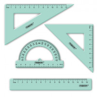 Набор чертежный ПИФАГОР (линейка 16см, 2 треугольника, транспортир), прозрачный, пастельные цвета, ассорти, 210855