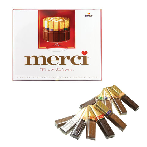 Конфеты шоколадные MERCI (Мерси), ассорти, 250 г, картонная коробка, 015409-35 по низкой цене оптом 