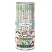 Карандаш чернографитный с принтом кросс-серия МИЛЫЕ КОТЫ, 1 шт., HB, ластик, ассорти, BRAUBERG, 182107