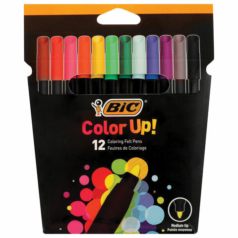 Фломастеры 12 ЦВЕТОВ BIC "Color UP", суперсмываемые, вентилируемый колпачок, 964900 по низкой цене оптом 