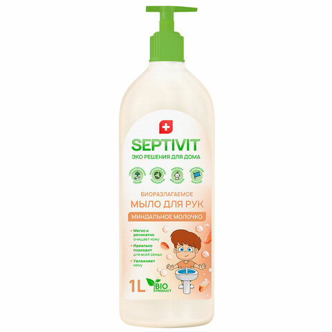 Мыло жидкое гипоаллергенное 1л SEPTIVIT "Миндальное молочко", биоразлагаемое, ш/к 534 по низкой цене оптом  Мыло жидкое гипоаллергенное 1л SEPTIVIT "Миндальное молочко", биоразлагаемое, ш/к 534 по низкой цене оптом