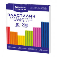Пластилин классический BRAUBERG "АКАДЕМИЯ КЛАССИЧЕСКАЯ", 10 цветов, 200 г, стек, ВЫСШЕЕ КАЧЕСТВО, 106503