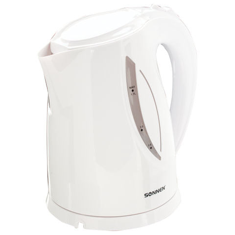 Чайник SONNEN KT-1758, 1,7 л, 2200 Вт, закрытый нагревательный элемент, пластик, белый, 453415 по низкой цене оптом Краснодар, Москва, Уфа, Казань, Барнаул, Владивосток, Хабаровск, Сахалин, Красноярск, Екатеренбург, 