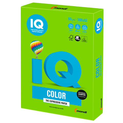 Бумага цветная IQ color БОЛЬШОЙ ФОРМАТ (297х420 мм), А3, 80 г/м, 500 л., интенсив, ярко-зеленая, MA42 по низкой цене оптом 