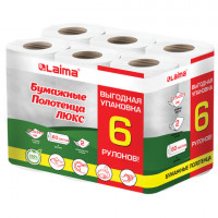 Полотенца бумажные 2-х слойные, спайка 6 рулонов (6х14,7м), LAIMA LUXE, 100% целлюлоза,, 114742