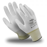 Перчатки полиэфирные MANIPULA ПОЛИСОФТ, полиуретановое покрытие (облив), размер 10 (XL), белые, MG-166