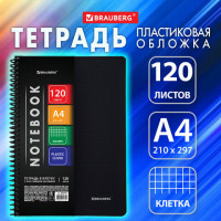 Тетрадь А4 120л. BRAUBERG Metropolis, спираль пластиковая, клетка, обложка пластик, ЧЕРНЫЙ, 404740