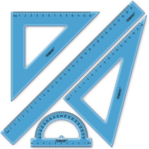 Набор чертежный большой ПИФАГОР (линейка 30 см, 2 треугольника, транспортир), прозрачный, неоновый, ассорти, 210856 по низкой цене оптом 