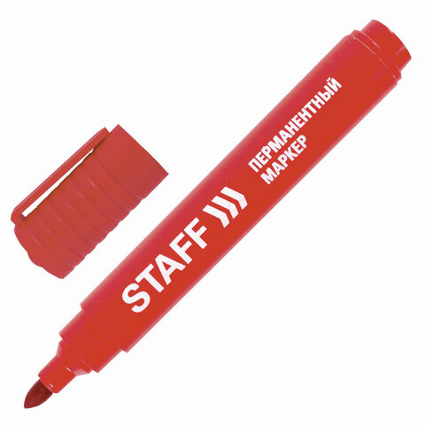 Маркер перманентный (нестираемый) STAFF "Basic", КРАСНЫЙ, круглый наконечник, 2,5 мм, 150734 по низкой цене оптом Краснодар, Москва, Уфа, Казань, Барнаул, Владивосток, Хабаровск, Сахалин, Красноярск, Екатеренбург, 
