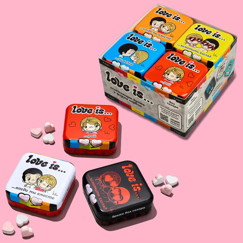 Драже освежающие в форме сердца LOVE IS вкус клубника, 20 г, 709241 по низкой цене оптом 