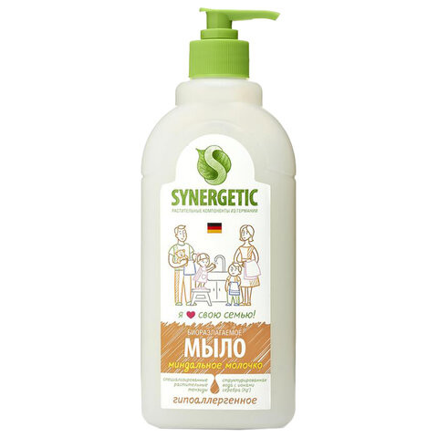 Мыло жидкое 500 мл SYNERGETIC "Миндальное молочко", гипоаллергенное, биоразлагаемое, дозатор, 105058 по низкой цене оптом  Мыло жидкое 500 мл SYNERGETIC "Миндальное молочко", гипоаллергенное, биоразлагаемое, дозатор, 105058 по низкой цене оптом