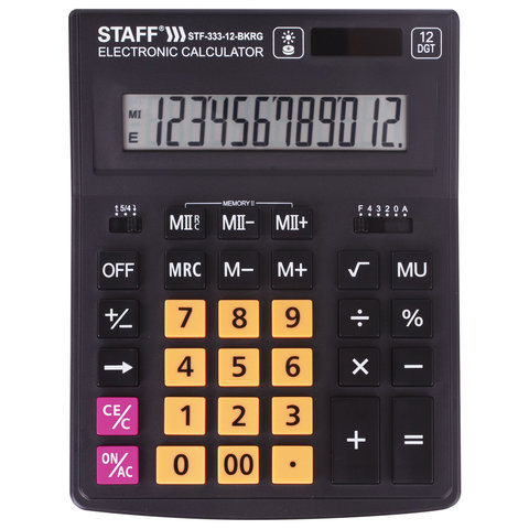 Калькулятор настольный STAFF PLUS STF-333-BKRG (200x154 мм) 12 разрядов, ЧЕРНО-ОРАНЖЕВЫЙ, 250460 по низкой цене оптом 
