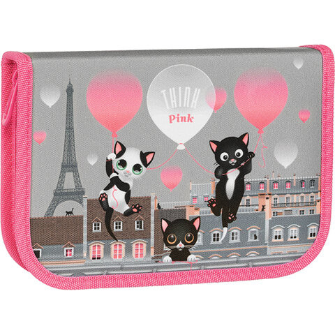 Пенал TIGER FAMILY 1 отделение, 1 откидная планка, ткань, "Think Pink In Paris", 20х14х4 см, 270246 по низкой цене оптом 