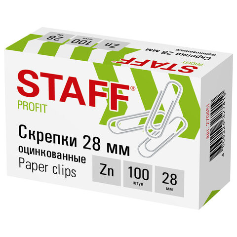 Скрепки STAFF, 28 мм, оцинкованные, 100 шт., в картонной коробке, 270451 по низкой цене оптом 