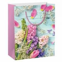 Пакет подарочный 26,5x12,7x33см ЗОЛОТАЯ СКАЗКА "Spring Flowers", глиттер, розовый с голубым, 608247