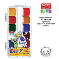 Краски акварельные FORUM "КОСМО", медовые, 12 цв, квадратные кюветы,прозрачн. пластик,FA-EV-1012-Aln