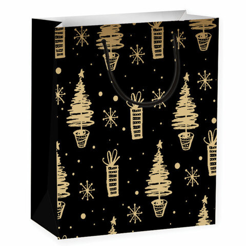 Пакет подарочный новогодний 26,5x12,7x33см ЗОЛОТАЯ СКАЗКА "Black&Gold", фольга, чёрный, 608236 по низкой цене оптом 