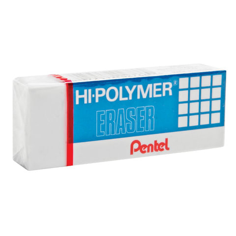 Ластик PENTEL (Япония) "HI-POLYMER ERASER", 43х17,5х11,5 мм, белый, прямоугольный, картонный держатель, ZEH-05 по низкой цене оптом 