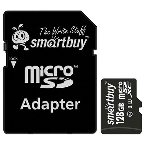 Карта памяти micro SDXC, 128 GB, SMARTBUY, UHS-1 U1, 80 Мб/сек. (class 10), с адаптером, SB128GBSDCL1001 по низкой цене оптом 