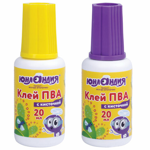 Клей ПВА с кисточкой, 20 г, ЮНЛАНДИЯ, 228420 по низкой цене оптом 