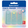 Ластики BRAUBERG ULTRA PASTEL, НАБОР 3 ШТУКИ, 57х24х15 мм, ассорти пастель, бирюзовый пластиковый держатель, блистер, 272689 по низкой цене оптом 