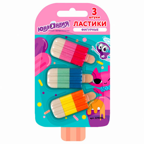Набор ластиков фигурных ЮНЛАНДИЯ "СЛАДКИЕ ИСТОРИИ", 3 шт., ассорти, 229594 по низкой цене оптом 
