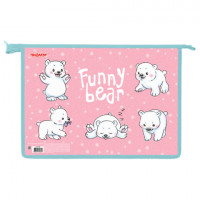 Папка для тетрадей ПИФАГОР А4, 1 отделение, картон/пластик, на молнии, "Polar bear", 270855