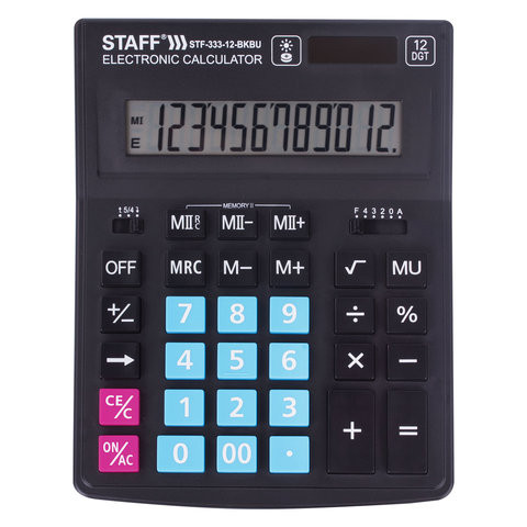 Калькулятор настольный STAFF PLUS STF-333-BKBU ( 200x154 мм) 12 разрядов, ЧЕРНО-СИНИЙ, 250461 по низкой цене оптом 