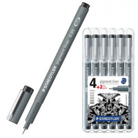 Набор капиллярных художественных ручек (линеров) STAEDTLER 6 шт.,ЧЕРНЫЕ, линия письма 0,05/0,1/0,2/0,3/0,5/0,8 мм, 308 SB6P
