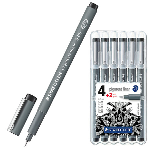 Набор капиллярных художественных ручек (линеров) STAEDTLER 6 шт.,ЧЕРНЫЕ, линия письма 0,05/0,1/0,2/0,3/0,5/0,8 мм, 308 SB6P по низкой цене оптом Краснодар, Москва, Уфа, Казань, Барнаул, Владивосток, Хабаровск, Сахалин, Красноярск, Екатеренбург, 
