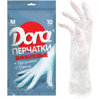 Перчатки виниловые КОМПЛЕКТ 5 пар (10 шт.) неопудренные, размер М (средний), белые, DORA, 2004-002