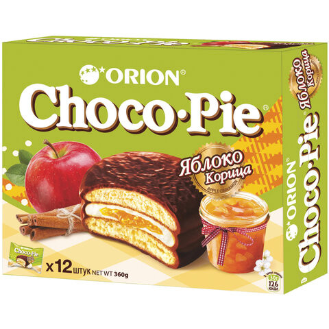 Печенье ORION "Choco Pie Apple-Cinnamon" яблоко корица 360 г (12 штук х 30 г), О0000012846 по низкой цене оптом 