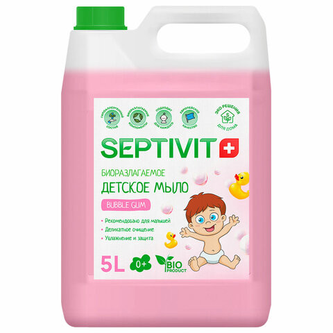 Мыло жидкое детское гипоаллергенное 5л SEPTIVIT "Bubble gum", биоразлагаемое, ш/к 527 по низкой цене оптом Мыло жидкое детское гипоаллергенное 5л SEPTIVIT "Bubble gum", биоразлагаемое, ш/к 527 по низкой цене оптом