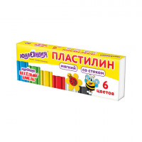 Пластилин мягкий ЮНЛАНДИЯ "ВЕСЕЛЫЙ ШМЕЛЬ", 6 цветов, 90 г, СО СТЕКОМ, 106671