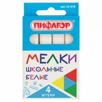 Мел белый ПИФАГОР, набор 4 шт., квадратный, 221978